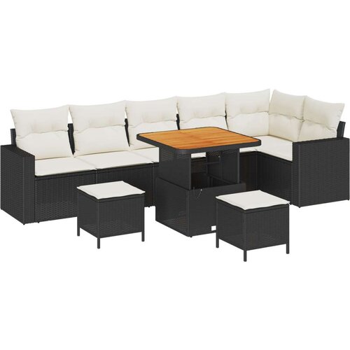 9 komada vrtni sofa set s jastucima crni poli ratan akacija  3 komada vrtni stolni set s jastucima crni poli ratan akacija Cijene