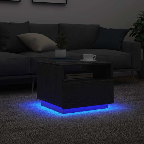  Klub stolić s LED svjetlima crni hrast 50x49x40 cm Slike
