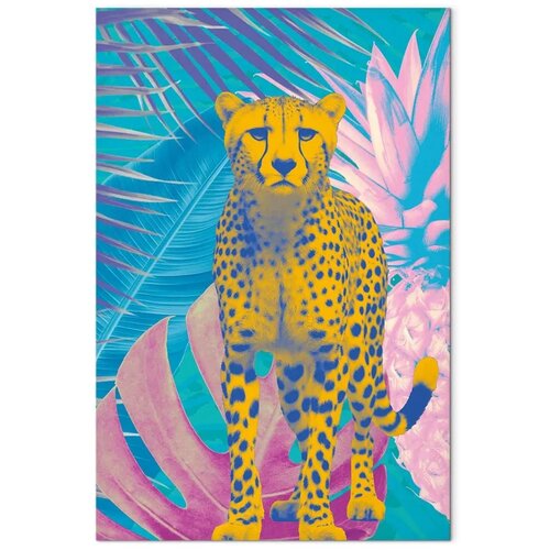  Slika - Exotic Leopard - Colorful Portrait of a Cheetah Against Tropical Leaves 60x90 Akustična Slike