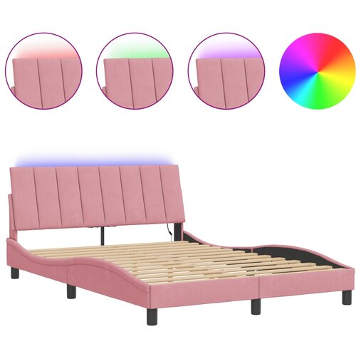 VidaXL Posteljni okvir z LED lučkami roza 140x190 cm žamet, (21086466) Slike
