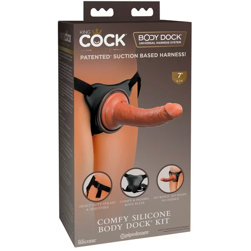 King Cock Elite Comfy - strap-on dildo s pasovi (temno naraven)