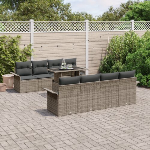 9 Komadni Vrtni Sofa Set s Jastucima Siva Poli Rattan Slike