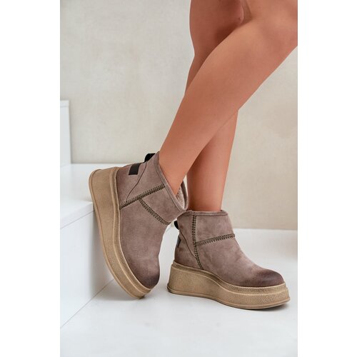 Maciejka Leather Suede Snow Boots On Platform And Wedge Brown Cene