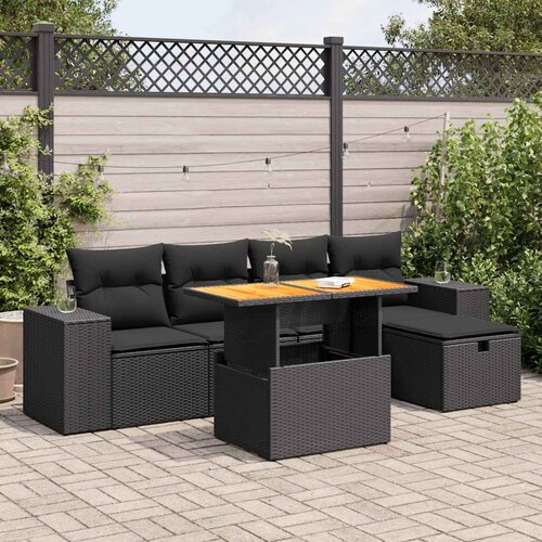 VidaXL 6-dijelni set vrtnih sofa s jastucima crni od poliratana bagrem Slike
