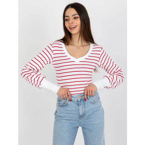 Fashion Hunters Basic striped white-red ribbed blouse