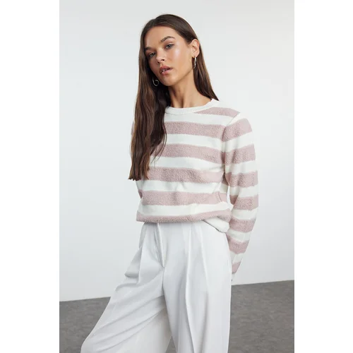 Trendyol Ecru Basic Striped Knitwear Sweater