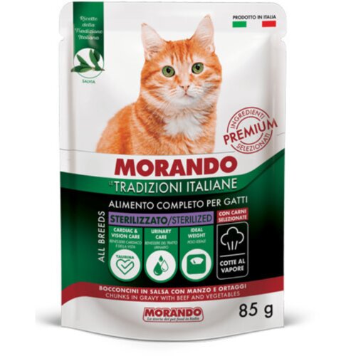 Morando Tradizioni Cat Adult Sterilized kosi govedine in zelenjave v omaki 85 g Cene