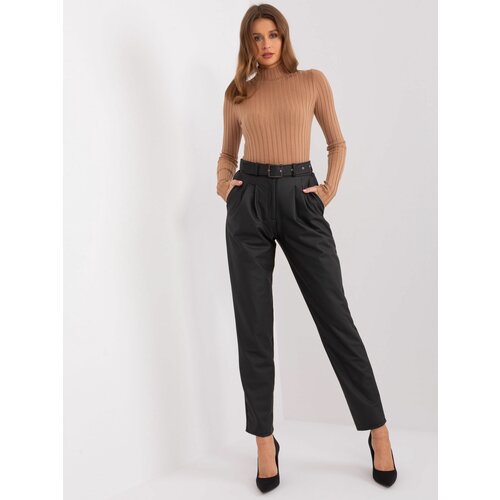 Fashion Hunters Black trousers made of eco-leather with straight legs Slike