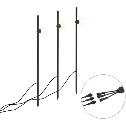 QAZQA Komplet 3 modernih vrtnih reflektorjev s konico črne barve vklj. LED IP44 - Garly Ball Slike