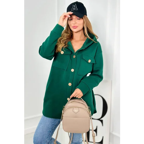 Kesi Cotton insulated sweatshirt with decorative buttons of dark green color