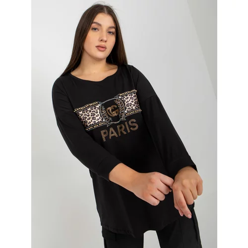 Fashion Hunters Lady's black blouse with a round neckline size plus