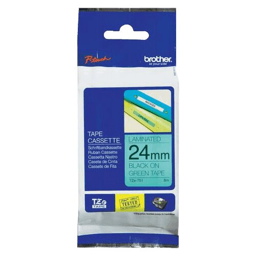 Brother TZE751 Zelen/črn 24mm, trak za PT, (20442517) Cene