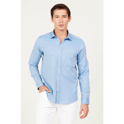 AC&Co / Altınyıldız Classics Men's Blue Slim Fit Slim Fit Classic Collar Cotton Dobby Shirt