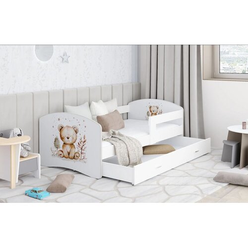  Dječji krevet LUKI DESIGN Medo s ladicom 140x80 cm, bijeli, s madracem od PE pjene 8 cm Slike