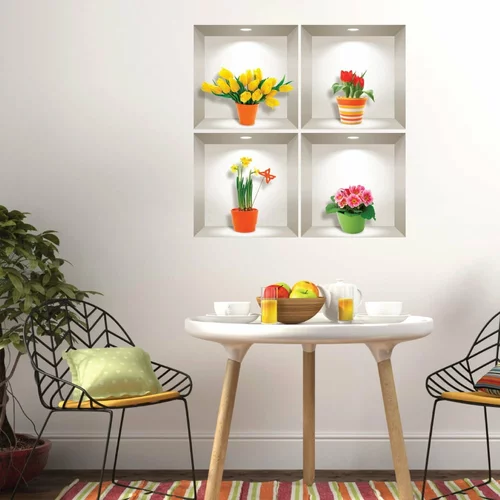 Ambiance Set od 4 zidne 3D samoljepljive naljepnice Prairie Flowers