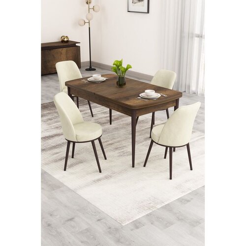 Hanah home trpezarijski set Nix, sto na razvlačenje i 4 stolice, ploča u dekoru drveta Baroque, krem tkanina Babyface Cene