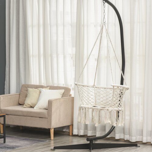 Outsunny Vrtna viseča mreža v boho elegantnem slogu, viseči stol iz poliestra in makrameja za notranjo in zunanjo uporabo, krem, 80x60x36 cm, (20752967) Slike