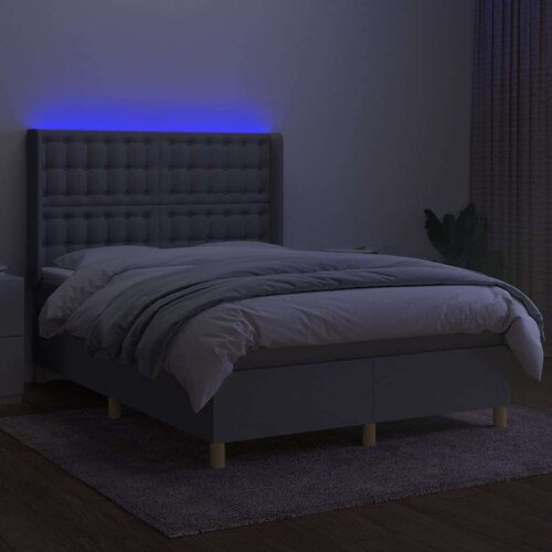  Krevet box spring s madracem LED svjetlosivi 140x200 cm tkanina Slike
