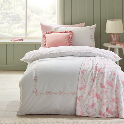 Catherine Lansfield Bela enojna posteljnina 135x200 cm Bow Embroidery &amp;ndash; Slike