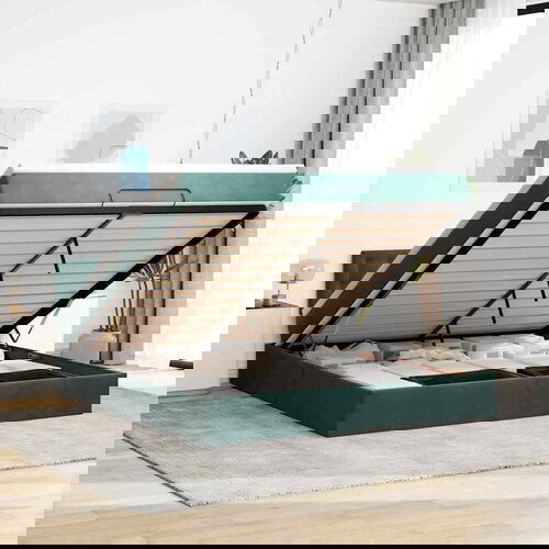  Otomanski krevet s madracem tamnozeleni 160x200 cm bar&amp;scaron;unasti Slike