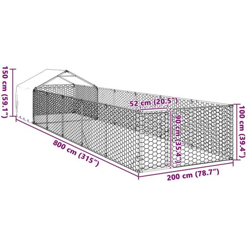 vidaXL Vanjska kućica za pse sa stazom 8x2x1,5 m pocinčani čelik Cene