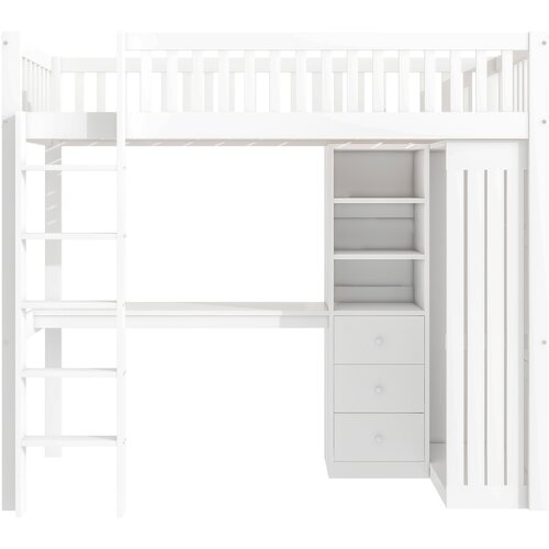 Lumor Postelja Mezzanine 90x200 cm iz lesa - z mizo in omaro - bela, (22156021) Cene