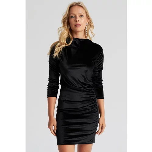 Cool & Sexy Women's Black Velvet Gathered Mini Dress GC146