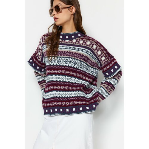 Trendyol Sweater - Burgundy - Oversize Slike