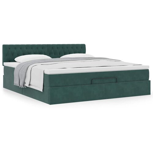 VidaXL Otomanska postelja z leži&amp;scaron;čem Temno zelena 160x200 cm Žamet Slike