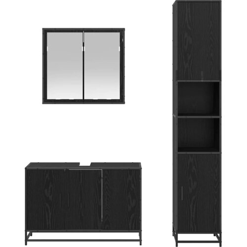  Set namje&amp;scaron;taja za kupaonicu 3 kom. Crni hrast Konstruirano drvo Crna 90 x 33 x 60 cm Slike