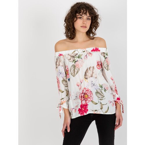 Fashion Hunters Lady&amp;#039;s blouse with floral pattern - white Slike
