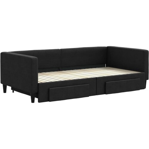  Dnevni krevet na razvlačenje s ladicama crni 100x200 cm tkanina Slike