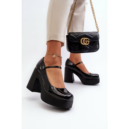 Big Star Women's patent leather platform shoes with high heels Black Slike