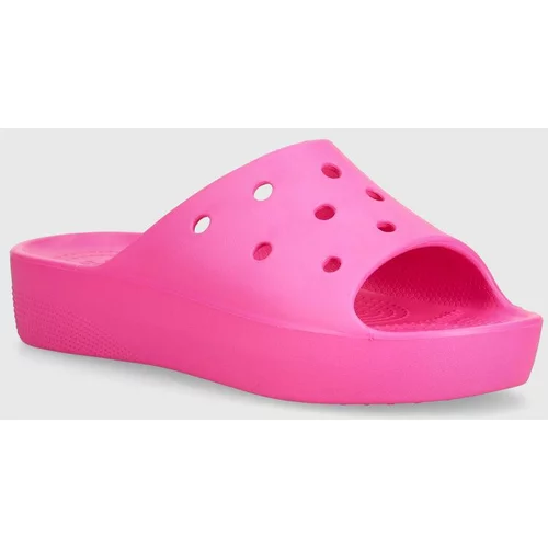 Crocs Natikači Classic Platform Slide ženski, roza barva, 208180