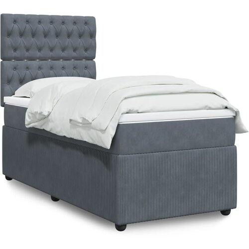 VidaXL Box spring postelja z vzmetnico temno siva 90x200 cm žamet Slike