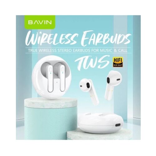 BAVIN earbuds wireless slušalice + kabl type-c bela Cene