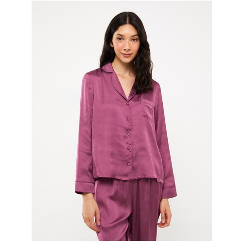 LC Waikiki Women&amp;#039;s Pajamas Set with a Shirt Collar Plain Long Sleeved Satin Slike