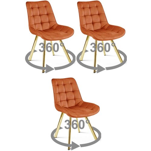  Okretna stolica SORIA 360, bakreni bar&amp;scaron;un, zlatne metalne noge, set 3 kom Slike