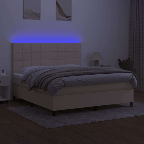  Krevet box spring s madracem LED krem 160x200 cm od tkanine Slike