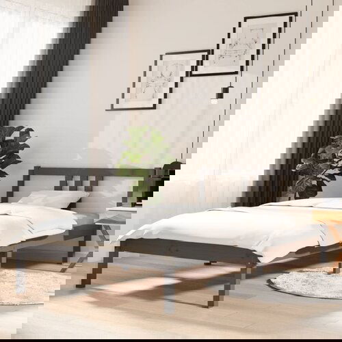The Living Store Posteljni okvir siv iz trdnega lesa 100x200 cm - Posteljni Okvir, (21530069) Slike