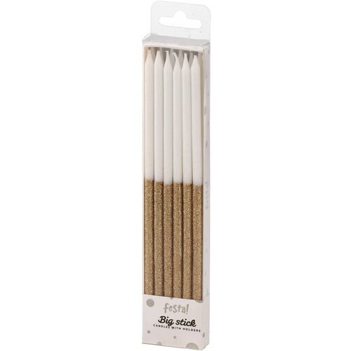 Big stick, svećice, zlatno bela, 12K sa držačima Cene