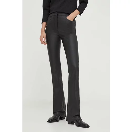 Remain Kožne hlače za žene, boja: crna, trapez, visoki struk