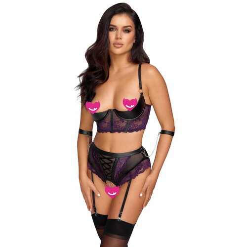 Cottelli Bondage Elegant Floral Quarter Cup Bra Set 2221322 Purple 85B/L Slike