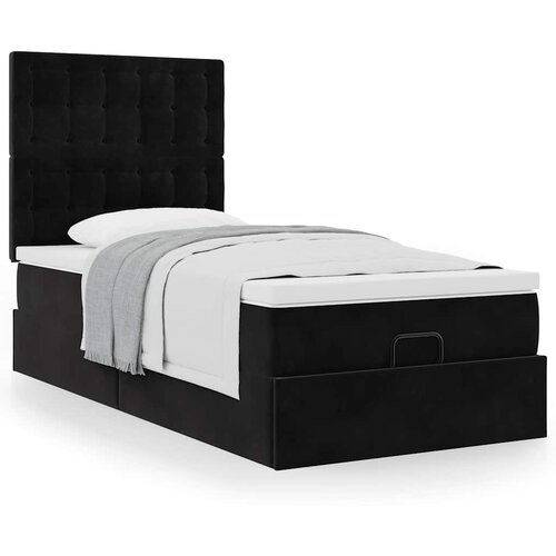 VidaXL Otomanski posteljni okvir z vzmetnicami črn 90x190cm žamet Slike