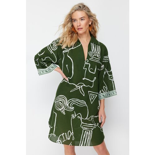 Trendyol Abstract Patterned Wide Fit Woven 100% Cotton Beach Dress Slike