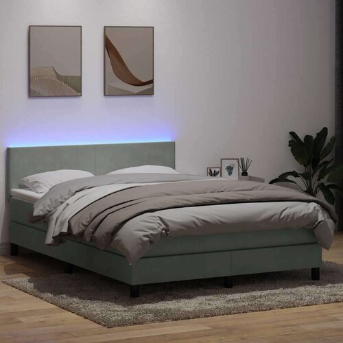 VidaXL Krevet s oprugama i madracem svjetlosivi 160x210 cm bar&amp;scaron;unasti Slike
