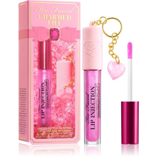 Too Faced Charmed Life Set: Maximum Plump Lip Gloss & Key Chain dolgoobstojni sijaj za ustnice za ekstra volumen odtenek Haute Pink 4 g Cene