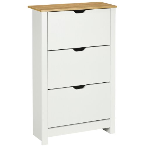 Nesta Omara za čevlje, nagibna omara za čevlje s 3 prekati, prostor za 18 parov čevljev, varčna zasnova, bela in naravni les, 72x26x112 cm, za hodnik in, (5000493104) Cene