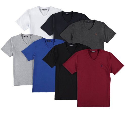 Dewberry SET OF SEVEN T8568 V-NECK MEN'S T-SHIRT-BLACK-NAVY-WHITE-GREY-SAKS-ANTHRACITE-BURGUNDY Cijene