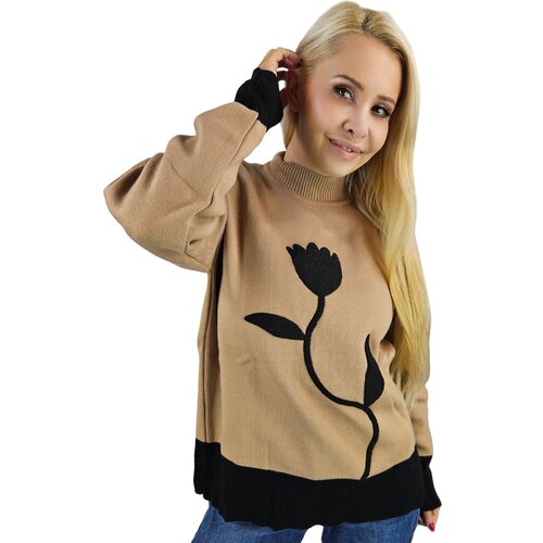 Pri Women&amp;#039;s sweater half turtleneck warm flower print autumn winter ROSELYN Slike
